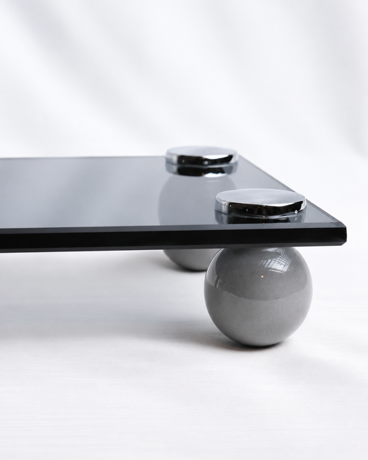 Porselen Gri Ayaklı Füme Dikdörtgen Cam Stant