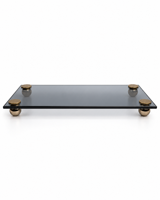 Gold Metal Ayaklı Füme Dikdörtgen Cam Stant