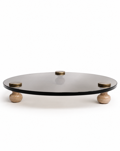 Terakota Porselen Ayaklı Bronz Yuvarlak Cam Stant