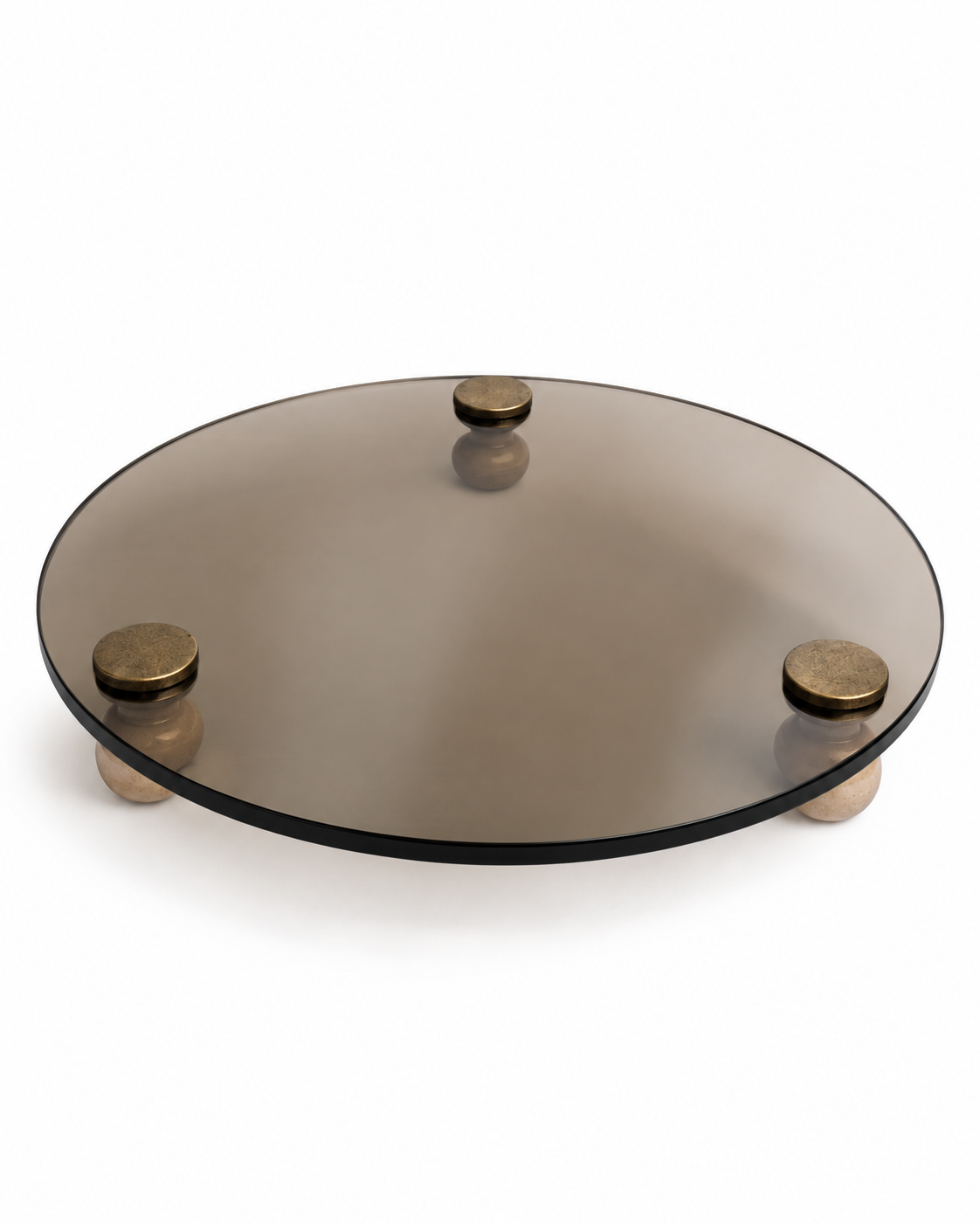 Terakota Porselen Ayaklı Bronz Yuvarlak Cam Stant